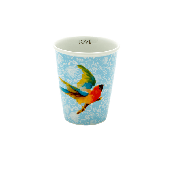 Rice, porselenskopp Blue fern andflower and bird print