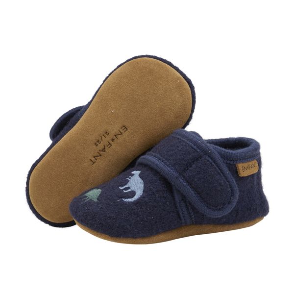 En Fant, ulltøfler med broderi dinosaurer, navy