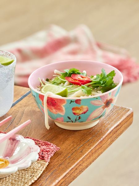 Rice, medium bolle i melamin, selma flower print mint