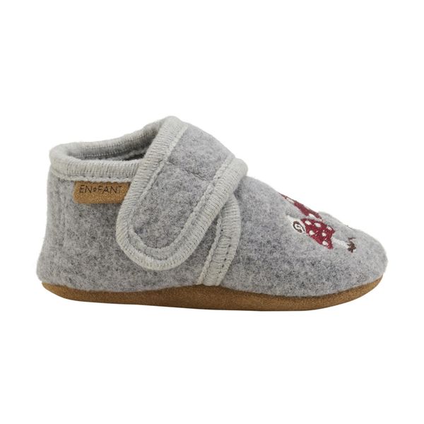 En Fant, ulltøfler med broderi sopp, grey melange